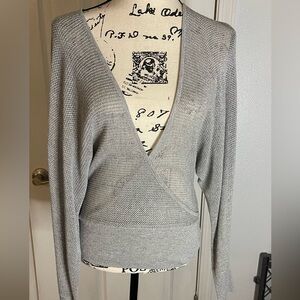 Express Light Gray V-Neck Wrap Sweater